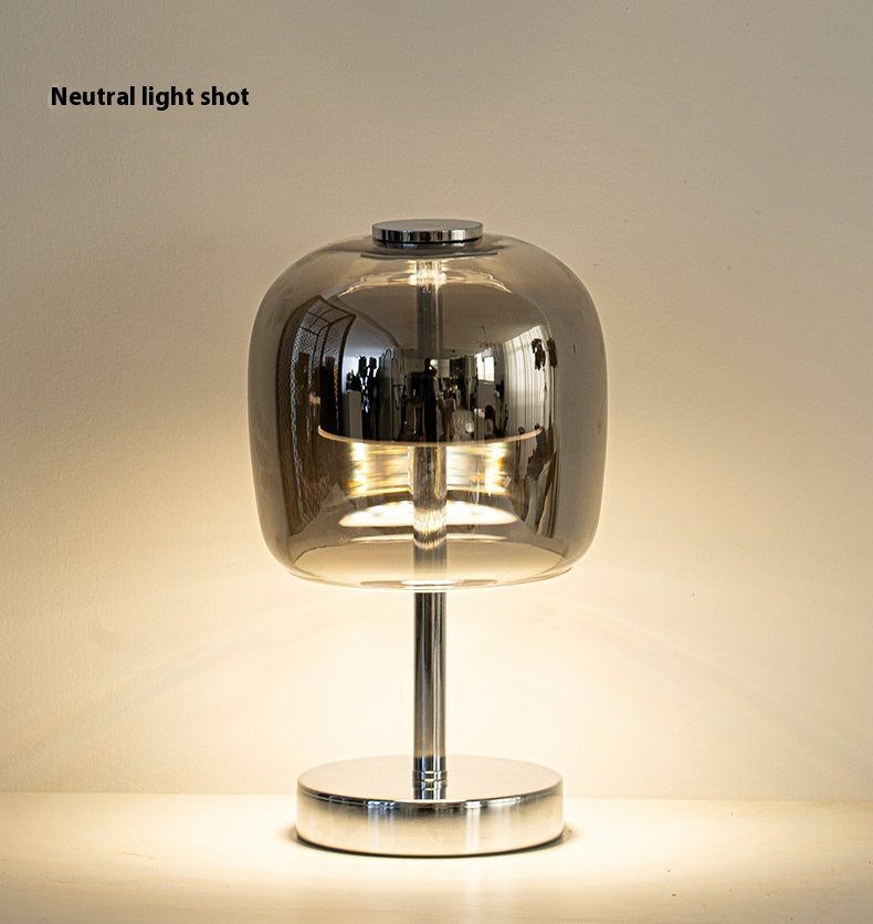 Modern Smoked Glass Dome Table Lamp – USB Powered Bedside Light