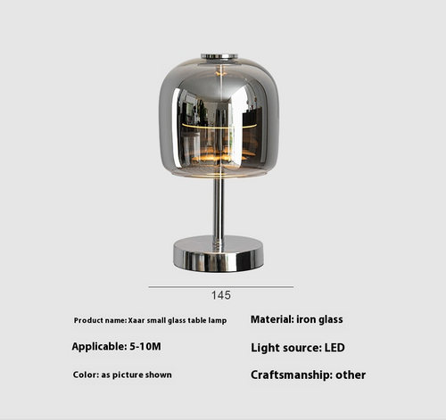 Modern Smoked Glass Dome Table Lamp – USB Powered Bedside Light