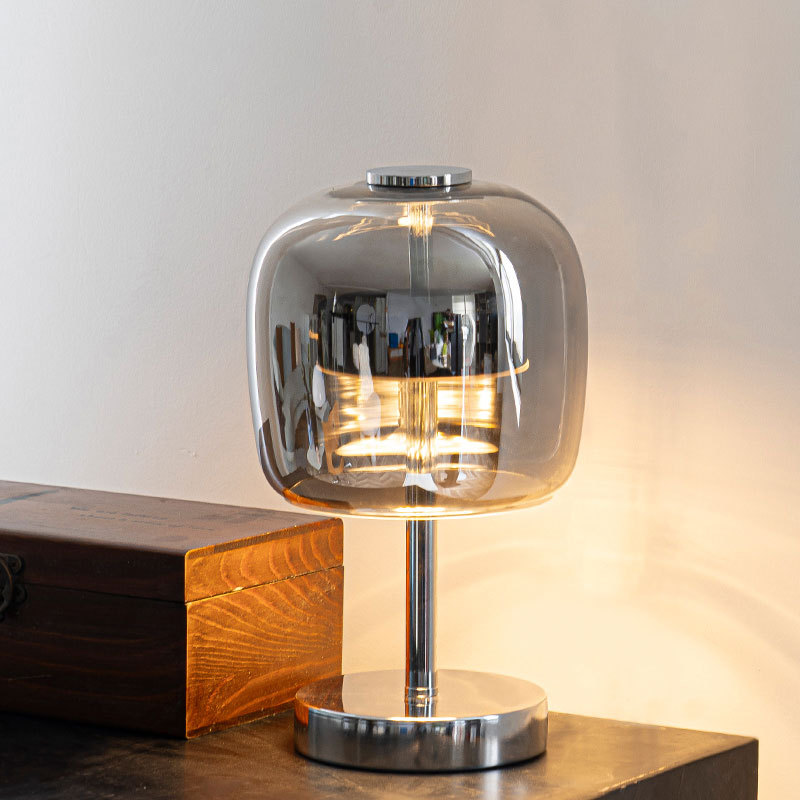 Modern Smoked Glass Dome Table Lamp – USB Powered Bedside Light