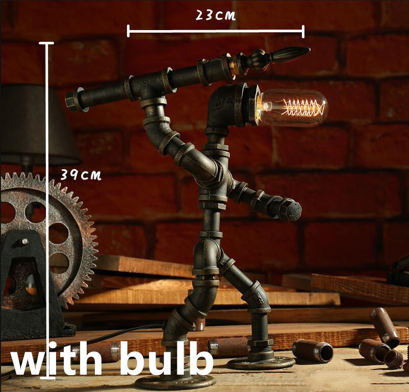 ndustrial Pipe Robot Table Lamp – Vintage Steampunk Desk Light